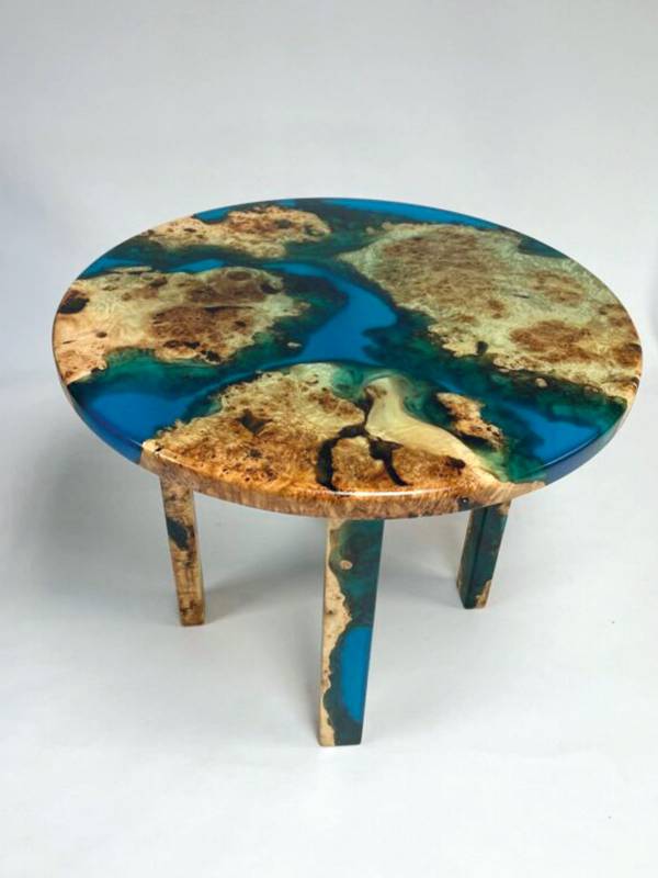 Blue epoxy resin round table 