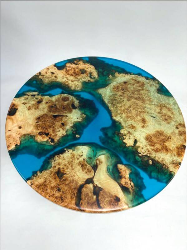 Blue epoxy resin round table 