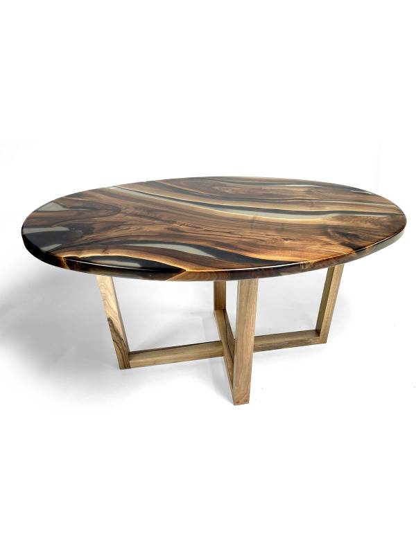 Oval walnut clear epoxy resin patterned table