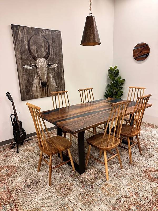 Dining epoxy and walnut wood table