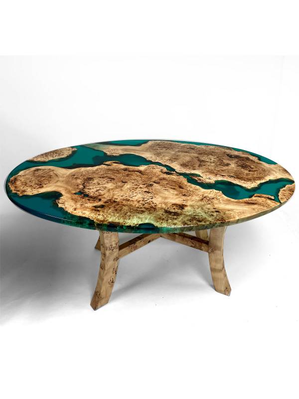 Oval blue epoxy resin and wood maple L