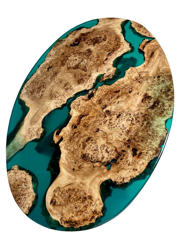 Oval blue epoxy resin and wood maple L