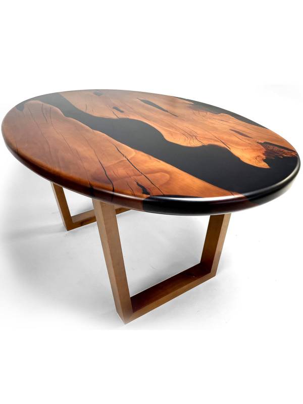 Oval walnut and black epoxy resin table