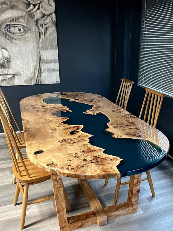 Oval blue epoxy resin maple big table