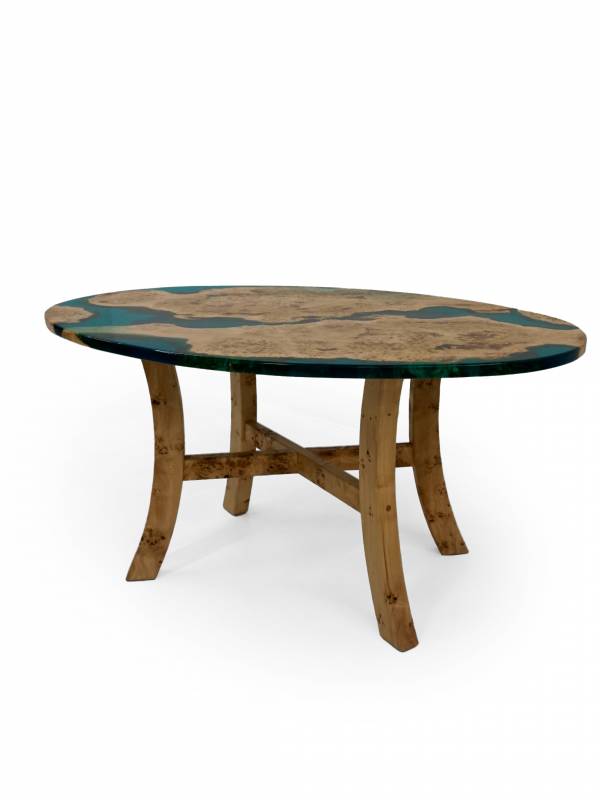 Oval blue epoxy resin and wood maple L