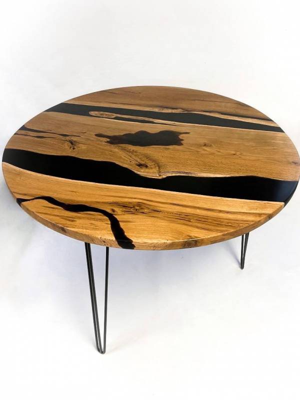 Round oak black epoxy resin table